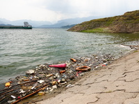 A small amount of floating objects is seen in the backbend of part of the Three Gorges Reservoir in Yichang, Hubei province, China, on Septe...