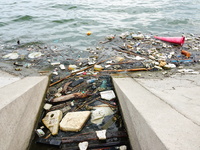 A small amount of floating objects is seen in the backbend of part of the Three Gorges Reservoir in Yichang, Hubei province, China, on Septe...