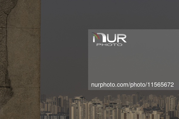 Dry weather and a layer of pollution cover the sky in Sao Paulo, Brazil, on the morning of September 11, 2024. Sao Paulo wakes up with worry...