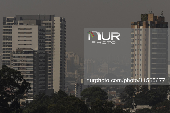 Dry weather and a layer of pollution cover the sky in Sao Paulo, Brazil, on the morning of September 11, 2024. Sao Paulo wakes up with worry...