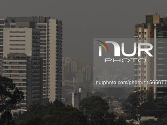 Dry weather and a layer of pollution cover the sky in Sao Paulo, Brazil, on the morning of September 11, 2024. Sao Paulo wakes up with worry...