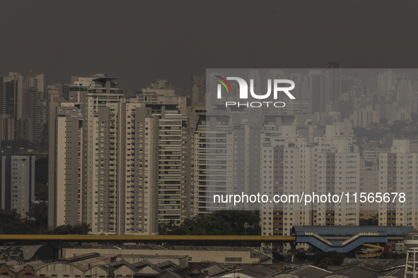 Dry weather and a layer of pollution cover the sky in Sao Paulo, Brazil, on the morning of September 11, 2024. Sao Paulo wakes up with worry...