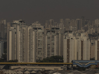 Dry weather and a layer of pollution cover the sky in Sao Paulo, Brazil, on the morning of September 11, 2024. Sao Paulo wakes up with worry...