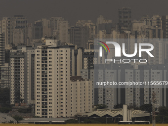 Dry weather and a layer of pollution cover the sky in Sao Paulo, Brazil, on the morning of September 11, 2024. Sao Paulo wakes up with worry...