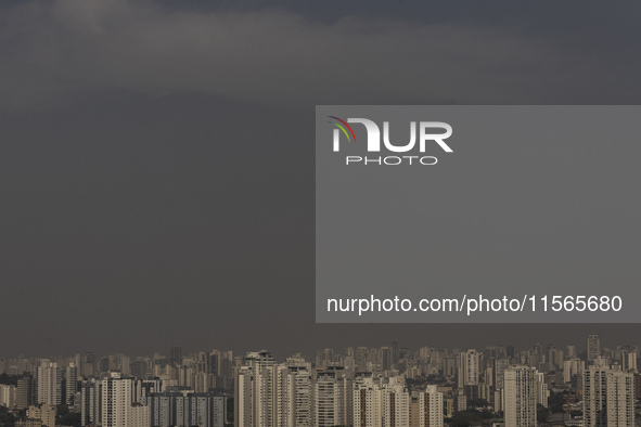 Dry weather and a layer of pollution cover the sky in Sao Paulo, Brazil, on the morning of September 11, 2024. Sao Paulo wakes up with worry...