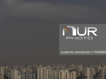 Dry weather and a layer of pollution cover the sky in Sao Paulo, Brazil, on the morning of September 11, 2024. Sao Paulo wakes up with worry...