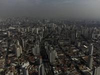 Dry weather and a layer of pollution cover the sky in Sao Paulo, Brazil, on the morning of September 11, 2024. Sao Paulo wakes up with worry...