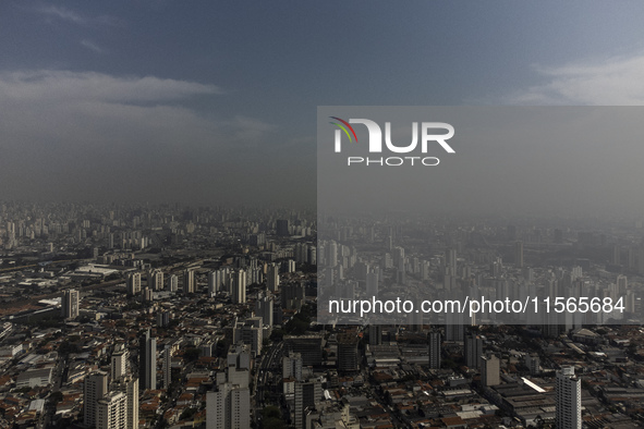 Dry weather and a layer of pollution cover the sky in Sao Paulo, Brazil, on the morning of September 11, 2024. Sao Paulo wakes up with worry...