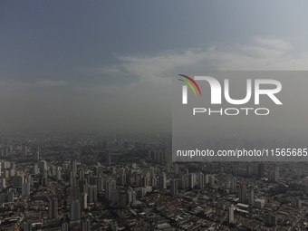 Dry weather and a layer of pollution cover the sky in Sao Paulo, Brazil, on the morning of September 11, 2024. Sao Paulo wakes up with worry...