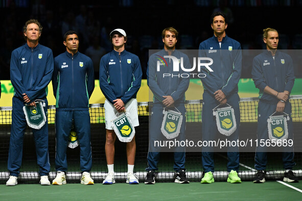 The Brazil team during the 2024 Davis Cup Finals Group Stage match between Italy and Brazil at Unipol Arena in Bologna, Italy, on September...