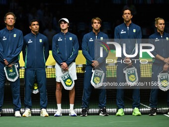 The Brazil team during the 2024 Davis Cup Finals Group Stage match between Italy and Brazil at Unipol Arena in Bologna, Italy, on September...