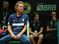 Jaime Oncins coaches Brazil during the 2024 Davis Cup Finals Group Stage match between Italy and Brazil at Unipol Arena in Bologna, Italy, o...