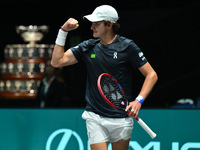 Joao Fonseca (BRA) competes during the 2024 Davis Cup Finals Group Stage match between Italy and Brazil at Unipol Arena in Bologna, Italy, o...