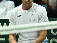 Filippo Volandri coaches Italy during the 2024 Davis Cup Finals Group Stage match between Italy and Brazil at Unipol Arena in Bologna, Italy...