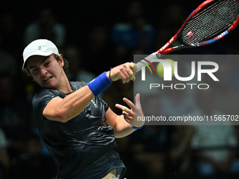 Joao Fonseca (BRA) competes during the 2024 Davis Cup Finals Group Stage match between Italy and Brazil at Unipol Arena in Bologna, Italy, o...