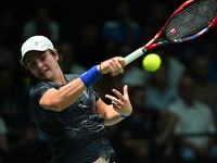 Joao Fonseca (BRA) competes during the 2024 Davis Cup Finals Group Stage match between Italy and Brazil at Unipol Arena in Bologna, Italy, o...