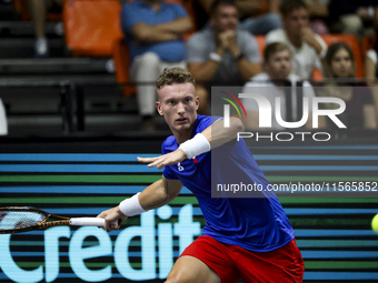 Jiri Lehecka during the Davis Cup match between Czechia and Spain in City, Country, on September 11, 2023. (