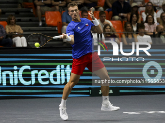 Jiri Lehecka during the Davis Cup match between Czechia and Spain in City, Country, on September 11, 2023. (