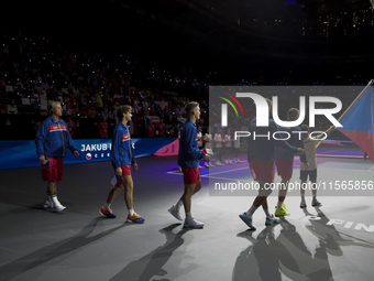 The Czechia team stands before the Davis Cup match between Czechia and Spain in Czechia on September 11, 2023. (