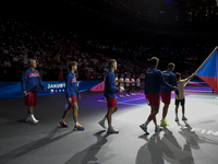 The Czechia team stands before the Davis Cup match between Czechia and Spain in Czechia on September 11, 2023. (