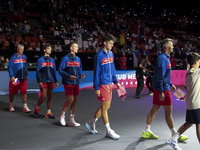 The Czechia team stands before the Davis Cup match between Czechia and Spain in Czechia on September 11, 2023. (