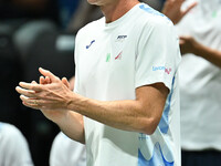 Filippo Volandri coaches Italy during the 2024 Davis Cup Finals Group Stage match between Italy and Brazil at Unipol Arena in Bologna, Italy...