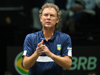 Jaime Oncins, coach of Brazil, is in action during the 2024 Davis Cup Finals Group Stage Bologna match between Italy and Brazil at Unipol Ar...