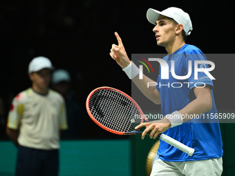 Matteo Arnaldi (ITA) competes during the 2024 Davis Cup Finals Group Stage match between Italy and Brazil at Unipol Arena in Bologna, Italy,...