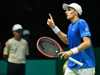 Matteo Arnaldi (ITA) competes during the 2024 Davis Cup Finals Group Stage match between Italy and Brazil at Unipol Arena in Bologna, Italy,...