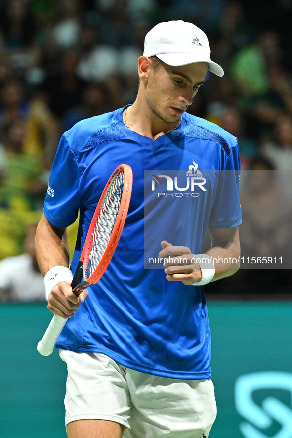 Matteo Arnaldi (ITA) competes during the 2024 Davis Cup Finals Group Stage match between Italy and Brazil at Unipol Arena in Bologna, Italy,...