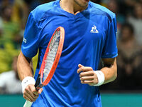 Matteo Arnaldi (ITA) competes during the 2024 Davis Cup Finals Group Stage match between Italy and Brazil at Unipol Arena in Bologna, Italy,...