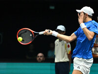 Matteo Arnaldi (ITA) competes during the 2024 Davis Cup Finals Group Stage match between Italy and Brazil at Unipol Arena in Bologna, Italy,...