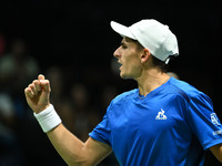 Matteo Arnaldi (ITA) competes during the 2024 Davis Cup Finals Group Stage match between Italy and Brazil at Unipol Arena in Bologna, Italy,...