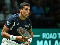 Thiago Monteiro (BRA) competes during the 2024 Davis Cup Finals Group Stage match between Italy and Brazil at Unipol Arena in Bologna, Italy...