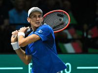 Matteo Arnaldi (ITA) competes during the 2024 Davis Cup Finals Group Stage match between Italy and Brazil at Unipol Arena in Bologna, Italy,...