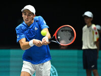 Matteo Arnaldi (ITA) competes during the 2024 Davis Cup Finals Group Stage match between Italy and Brazil at Unipol Arena in Bologna, Italy,...