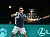 Thiago Monteiro (BRA) competes during the 2024 Davis Cup Finals Group Stage match between Italy and Brazil at Unipol Arena in Bologna, Italy...