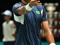 Thiago Monteiro (BRA) competes during the 2024 Davis Cup Finals Group Stage match between Italy and Brazil at Unipol Arena in Bologna, Italy...