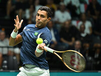 Thiago Monteiro (BRA) competes during the 2024 Davis Cup Finals Group Stage match between Italy and Brazil at Unipol Arena in Bologna, Italy...