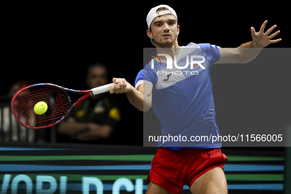 Tomas Machac participates in the Davis Cup match between Czechia and Spain in Valencia, Spain, on September 11, 2023. 