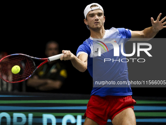 Tomas Machac participates in the Davis Cup match between Czechia and Spain in Valencia, Spain, on September 11, 2023. (