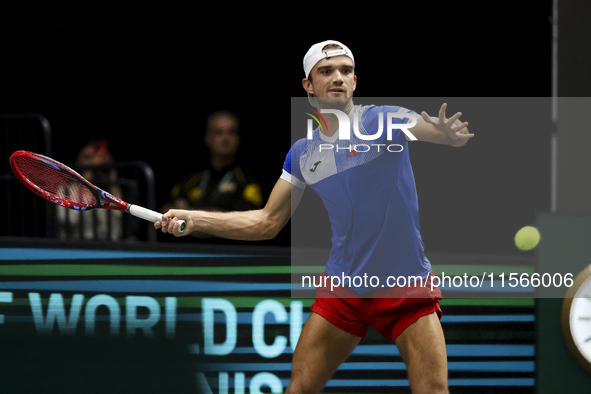 Tomas Machac participates in the Davis Cup match between Czechia and Spain in Valencia, Spain, on September 11, 2023. 