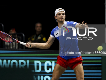 Tomas Machac participates in the Davis Cup match between Czechia and Spain in Valencia, Spain, on September 11, 2023. (