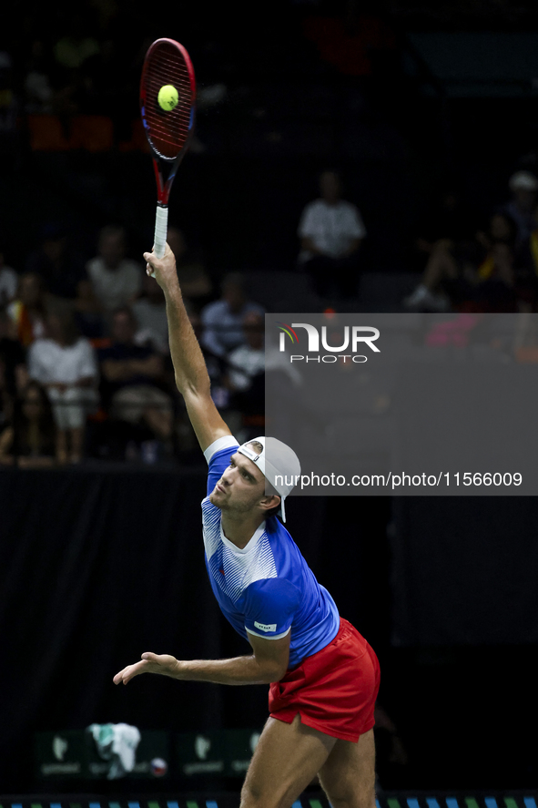 Tomas Machac participates in the Davis Cup match between Czechia and Spain in Valencia, Spain, on September 11, 2023. 