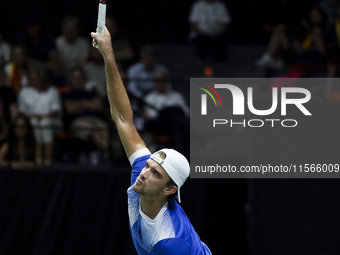 Tomas Machac participates in the Davis Cup match between Czechia and Spain in Valencia, Spain, on September 11, 2023. (