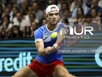 Tomas Machac participates in the Davis Cup match between Czechia and Spain in Valencia, Spain, on September 11, 2023. (