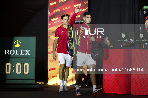 Carlos Alcaraz and David Ferrer before the Davis Cup match between Czechia and Spain in Valencia, Spain, on September 11, 2023. 