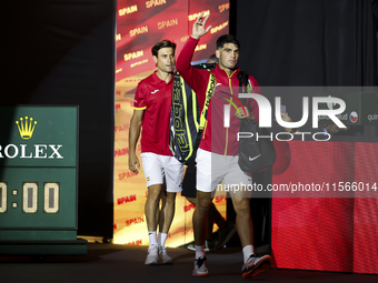 Carlos Alcaraz and David Ferrer before the Davis Cup match between Czechia and Spain in Valencia, Spain, on September 11, 2023. (