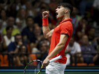 Carlos Alcaraz participates in the Davis Cup match between Czechia and Spain in Valencia, Spain, on September 11, 2023. (