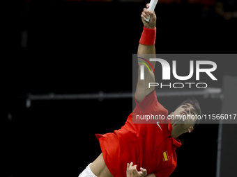 Carlos Alcaraz participates in the Davis Cup match between Czechia and Spain in Valencia, Spain, on September 11, 2023. (